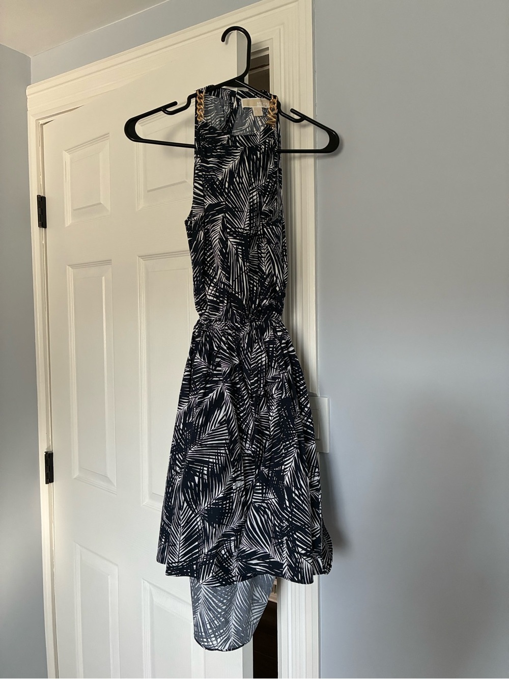 MICHAEL Michael Kors Navy and White High-Low Palm-Print Dress